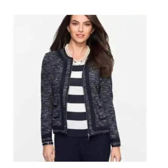 Talbot's Woman Navy Blue and White Collarless Zip Up Blazer, 14W NWT - Picture 8 of 11